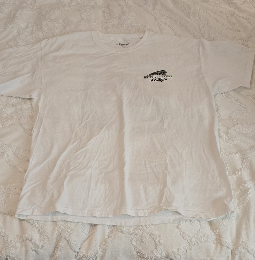 Men's White Indian Motorcycle Sturgis T-Shirt w/Logo, Size XL (1206)